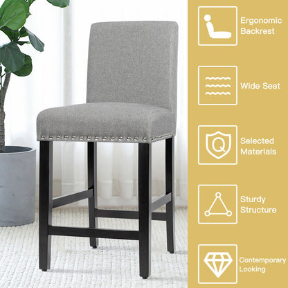 Upholstered Kitchen Chair with Rubber Wood Legs 25 Inch, Set of 2 Grey