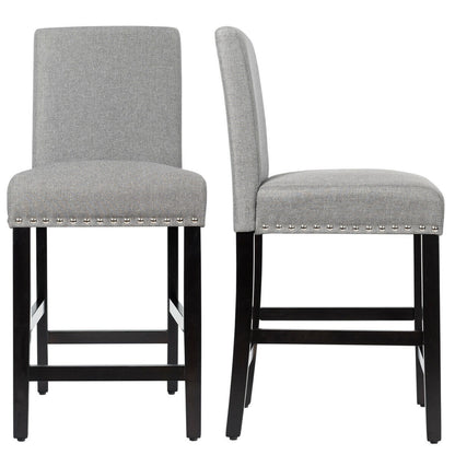 Upholstered Kitchen Chair with Rubber Wood Legs 25 Inch, Set of 2 Grey