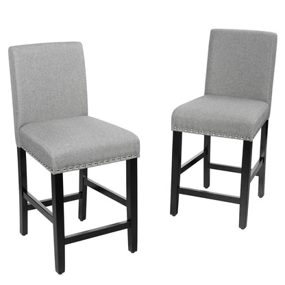 Upholstered Kitchen Chair with Rubber Wood Legs 25 Inch, Set of 2 Grey