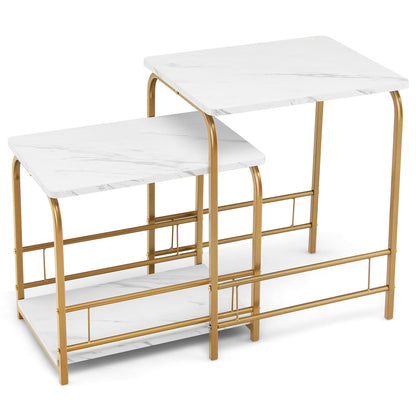 Modern Nesting End Tables with Faux Marble Top Set of 2