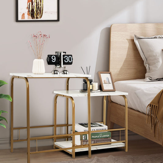 Modern Nesting End Tables with Faux Marble Top Set of 2