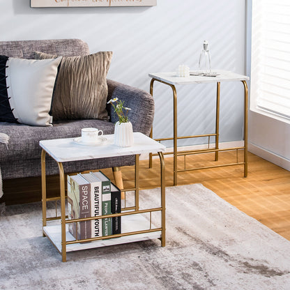 Modern Nesting End Tables with Faux Marble Top Set of 2
