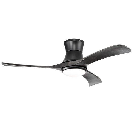 52 Inch Black Flush Mount Ceiling Fan with LED Light & Remote Control