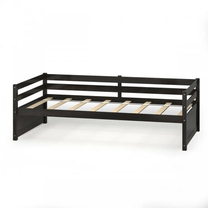 Space Saving Twin Daybed with Pull Out Trundle and Sturdy Wood Slat Frame - Dark Brown