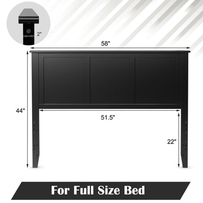 Full Size Wood Headboard with Adjustable Height and Pre-Drilled Holes - Black