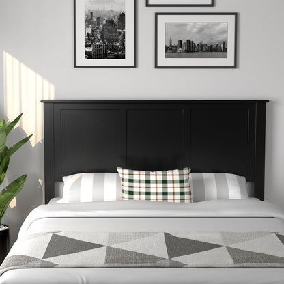 Full Size Wood Headboard with Adjustable Height and Pre-Drilled Holes - Black