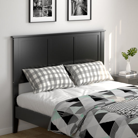 Full Size Wood Headboard with Adjustable Height and Pre-Drilled Holes - Black