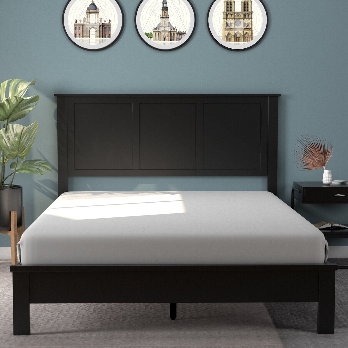 Full Size Wood Headboard with Adjustable Height and Pre-Drilled Holes - Black