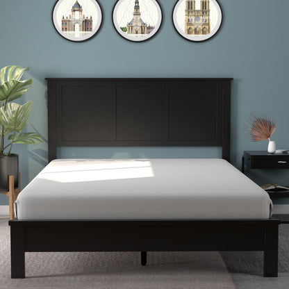 Full Size Wood Headboard with Adjustable Height and Pre-Drilled Holes - Black