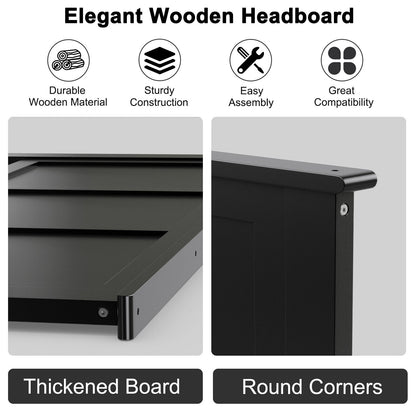 Full Size Wood Headboard with Adjustable Height and Pre-Drilled Holes - Black