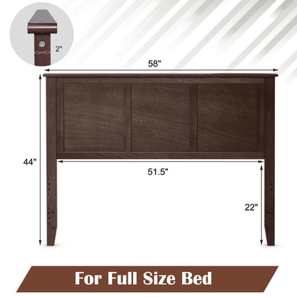 Full Size Wood Headboard with Adjustable Height and Pre-Drilled Holes - Brown