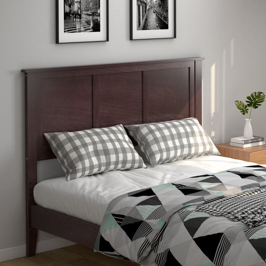 Full Size Wood Headboard with Adjustable Height and Pre-Drilled Holes - Brown