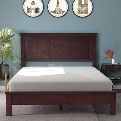Full Size Wood Headboard with Adjustable Height and Pre-Drilled Holes - Brown