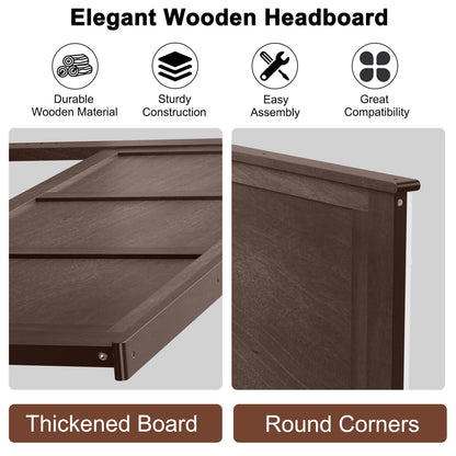 Full Size Wood Headboard with Adjustable Height and Pre-Drilled Holes - Brown