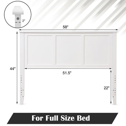 Full Size Wood Headboard with Adjustable Height and Pre-Drilled Holes - White