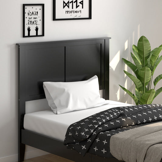 Elegant Solid Wood Twin Bed Headboard with Flat Panel Design - Black