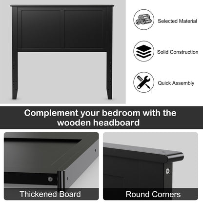 Elegant Solid Wood Twin Bed Headboard with Flat Panel Design - Black