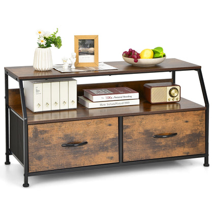 Fabric Drawer Dresser TV Stand with Open Storage Shelves for Living Room or Bedroom