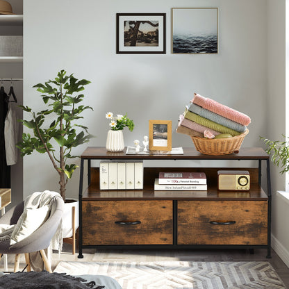 Fabric Drawer Dresser TV Stand with Open Storage Shelves for Living Room or Bedroom