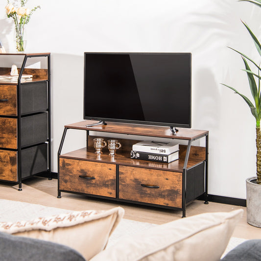 Fabric Drawer Dresser TV Stand with Open Storage Shelves for Living Room or Bedroom