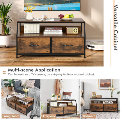 Fabric Drawer Dresser TV Stand with Open Storage Shelves for Living Room or Bedroom