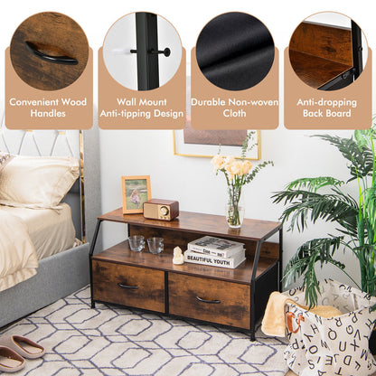 Fabric Drawer Dresser TV Stand with Open Storage Shelves for Living Room or Bedroom