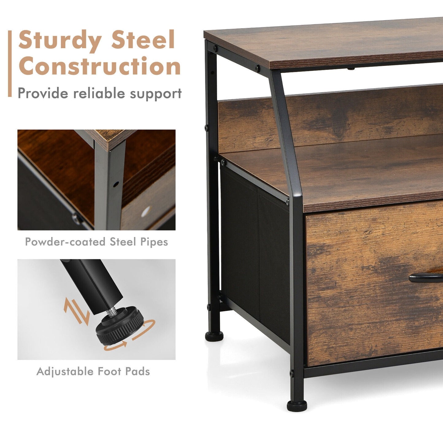 Fabric Drawer Dresser TV Stand with Open Storage Shelves for Living Room or Bedroom