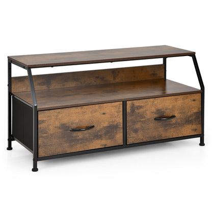 Fabric Drawer Dresser TV Stand with Open Storage Shelves for Living Room or Bedroom