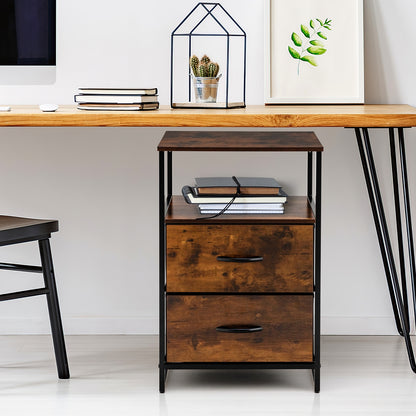 27 Inch Tall Freestanding Storage Cabinet with Wood Top and Open Shelves