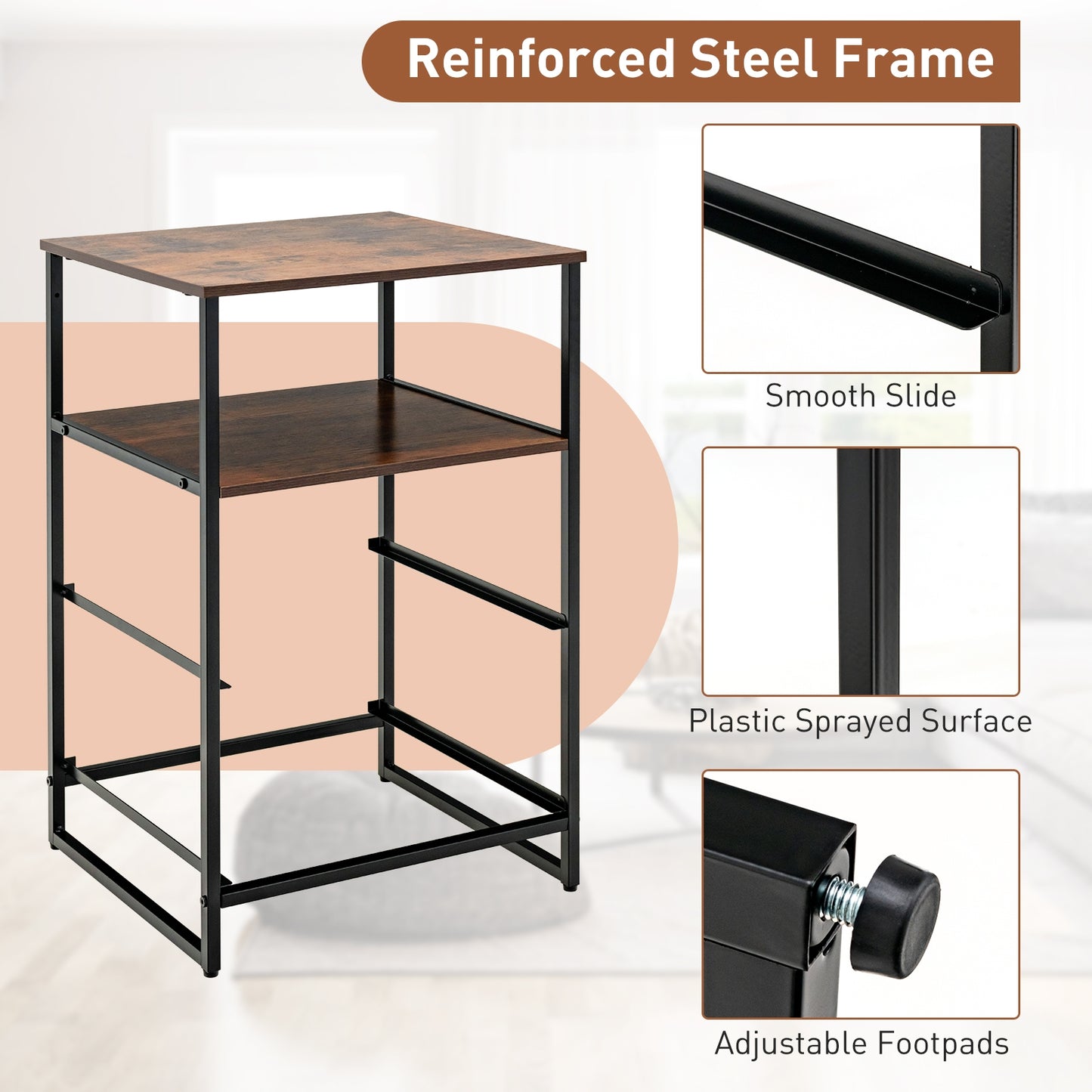 27 Inch Tall Freestanding Storage Cabinet with Wood Top and Open Shelves