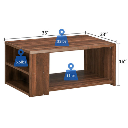 Coffee Table with Multiple Storage Shelves in Walnut Finish