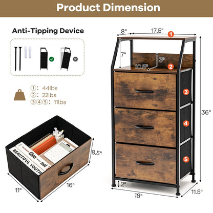 36 Inch Tall Freestanding Storage Cabinet with Wood Top and Open Shelves