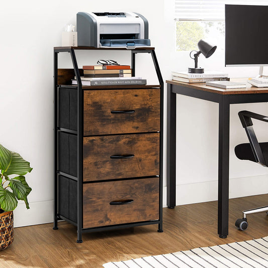 36 Inch Tall Freestanding Storage Cabinet with Wood Top and Open Shelves
