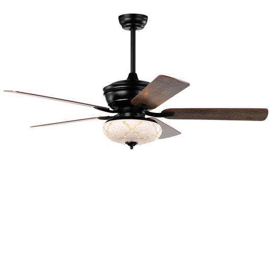 52 Inch Retro Ceiling Fan with 3 Speed Settings & Reversible Dual-Finish Blades – Black