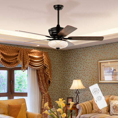 52 Inch Retro Ceiling Fan with 3 Speed Settings & Reversible Dual-Finish Blades – Black