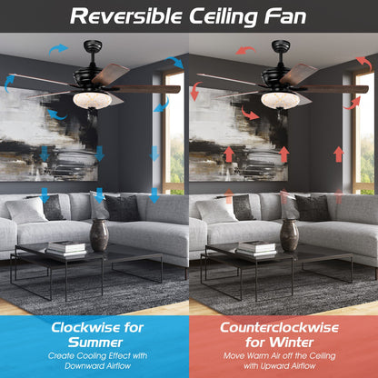 52 Inch Retro Ceiling Fan with 3 Speed Settings & Reversible Dual-Finish Blades – Black