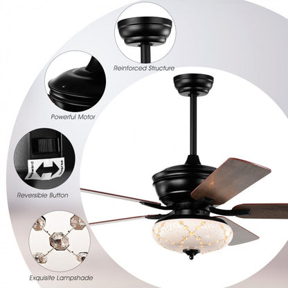 52 Inch Retro Ceiling Fan with 3 Speed Settings & Reversible Dual-Finish Blades – Black