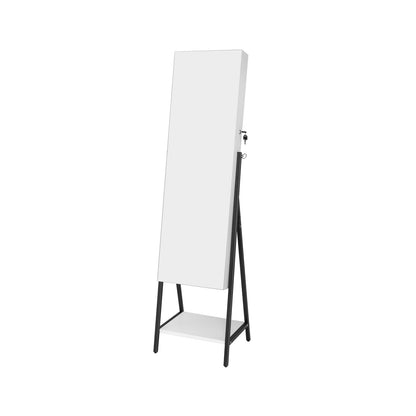 Full-Length Mirror Jewelry Armoire with LED Lights and Lockable Storage – White