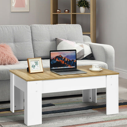 Lift Top Coffee Table with Hidden Storage Compartment in White Finish