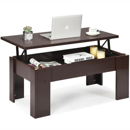 Lift Top Coffee Table with Hidden Storage Compartment in Brown Finish