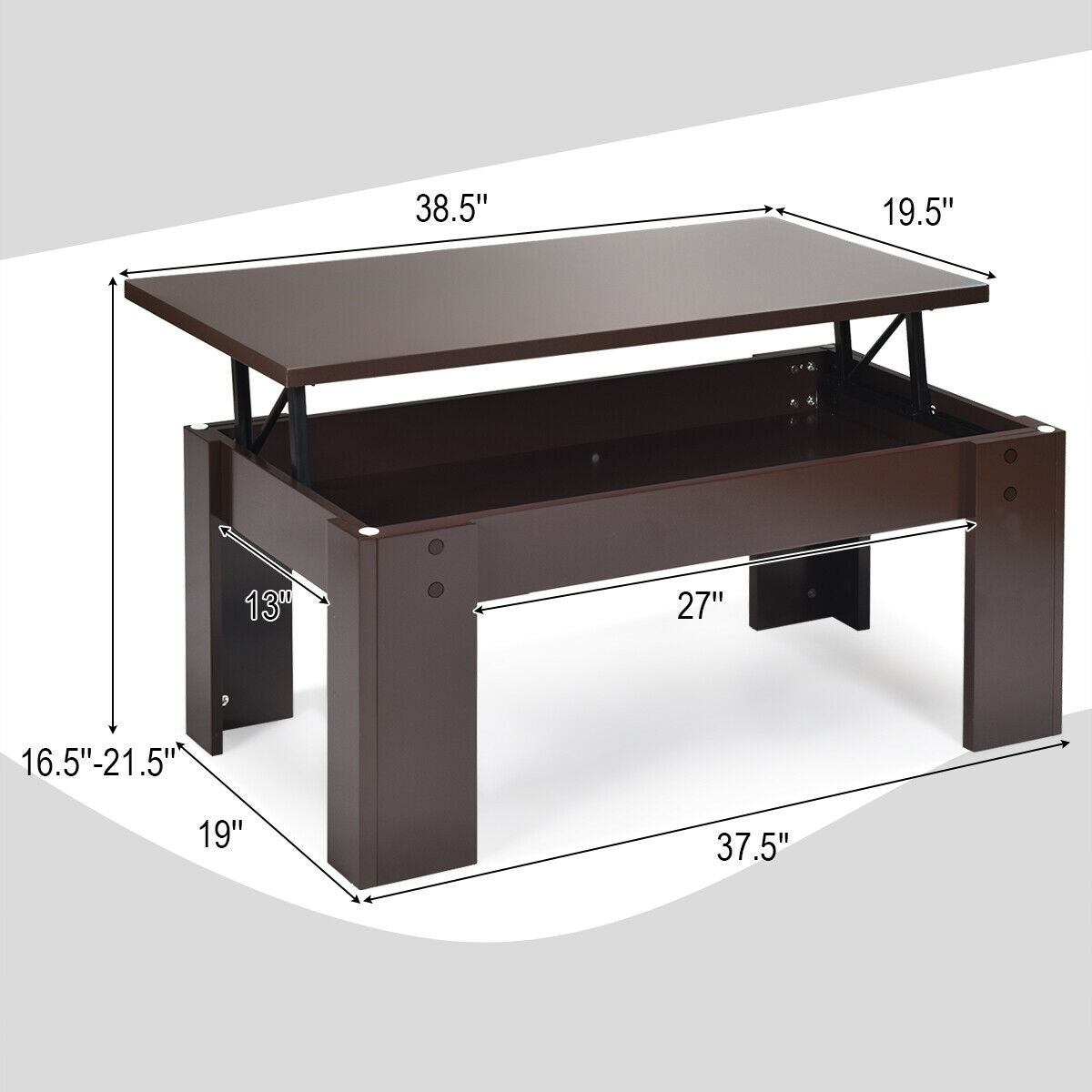 Lift Top Coffee Table with Hidden Storage Compartment in Brown Finish