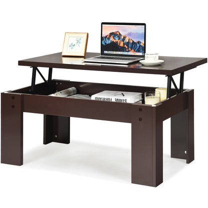 Lift Top Coffee Table with Hidden Storage Compartment in Brown Finish