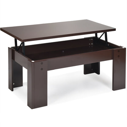 Lift Top Coffee Table with Hidden Storage Compartment in Brown Finish