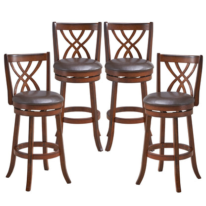 Set of 2 PU Leather 30 Inch Swivel Bar Stools with Footrests and Wooden Backrest
