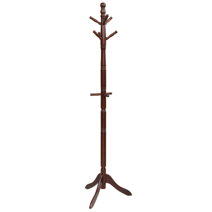 Adjustable Freestanding Wooden Coat Tree with 9 Hooks for Entryway or Bedroom - Brown