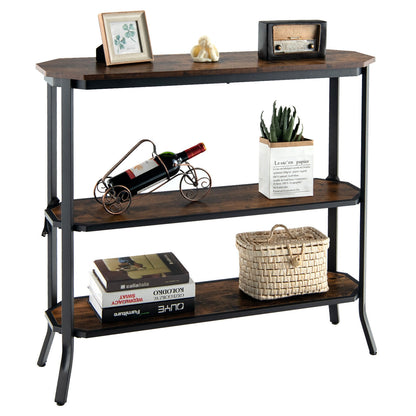 Rustic Charm 3 Tier Console Table with Industrial Steel Frame for Entryway or Living Room