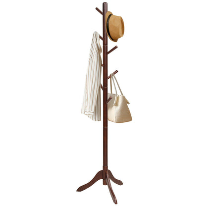 Adjustable Wooden Coat Rack Tree with 8 Hooks in Brown