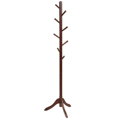Adjustable Wooden Coat Rack Tree with 8 Hooks in Brown