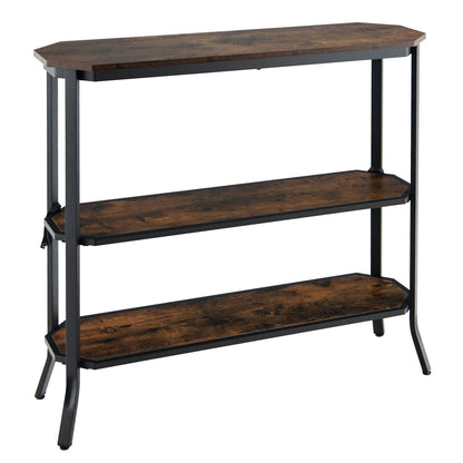 Rustic Charm 3 Tier Console Table with Industrial Steel Frame for Entryway or Living Room