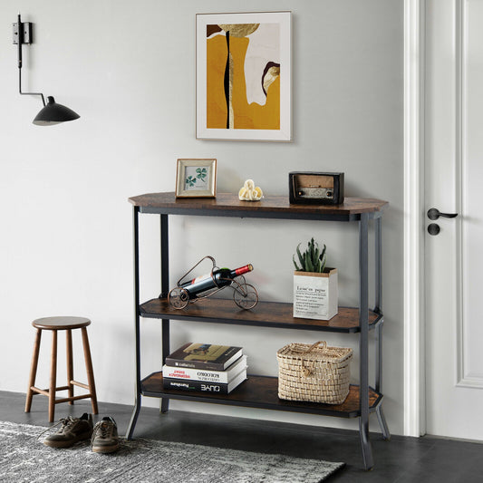 Rustic Charm 3 Tier Console Table with Industrial Steel Frame for Entryway or Living Room